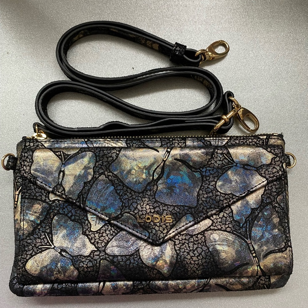 Lodi’s Crossbody Wallet - Black Gold Holographic Butterflies